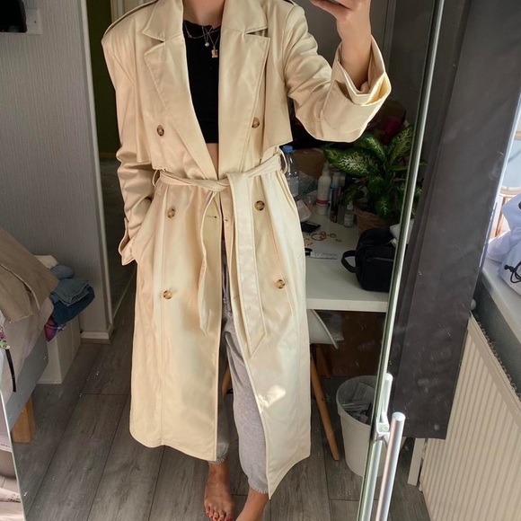 zara cream faux leather trench coat size M-L new with tag - Picture 2 of 4